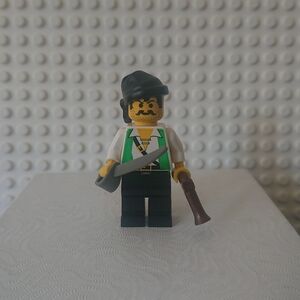 Lego Pirate Minifigure with Green Vest and Black Hat - Pirates